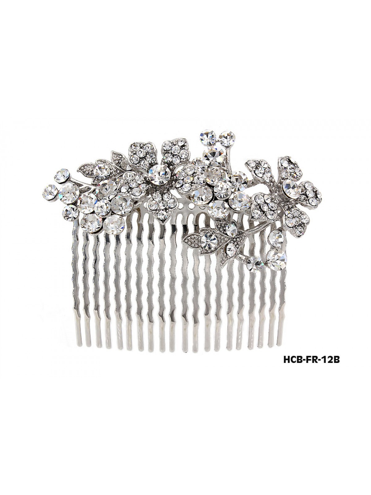 Hair Comb – Bridal Hair Combs & Clips w/ Austrian Crystal Stones Flowers - HCB-FR-12B